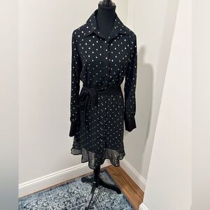 Senlis Elegant Black and Gold Polka Dot Dress small
